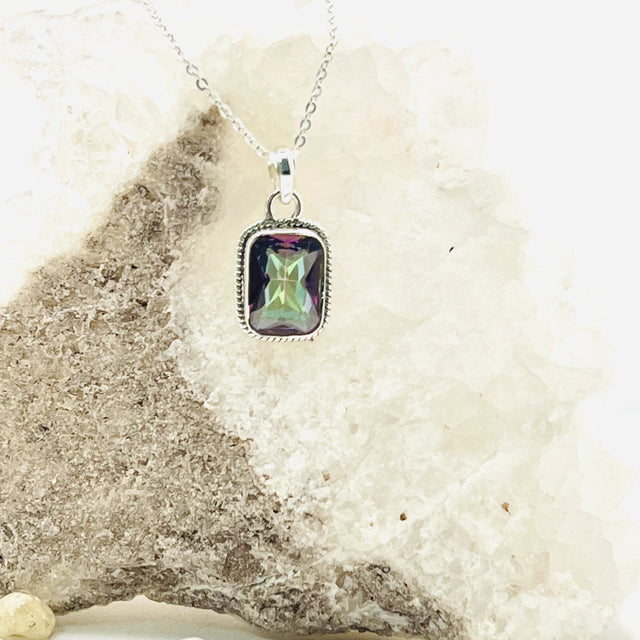 Product Image of Mystic Topaz Rectangle Sterling Silver Pendant #1