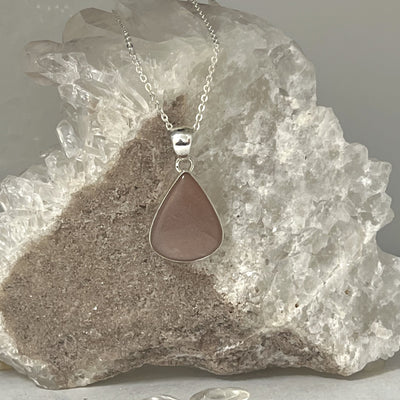 Peach Moonstone Teardrop Sterling Silver Pendant