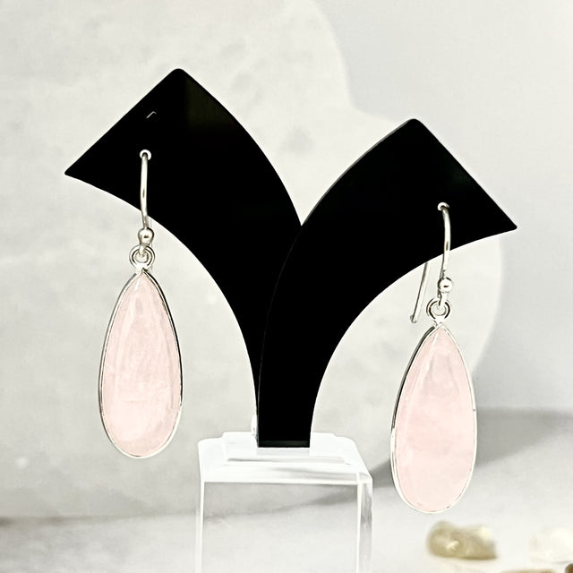 Product Image of Rose Quartz Teardrop Sterling Silver Earrings #1