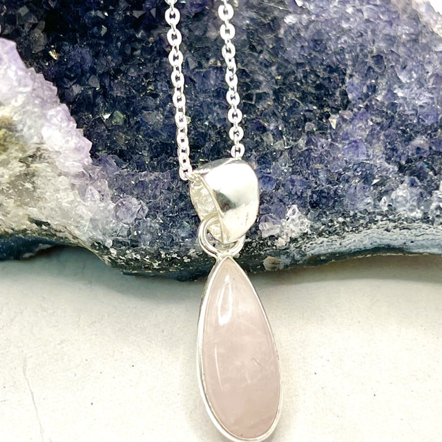 Product Image of Rose Quartz Teardrop Sterling Silver Pendant #1