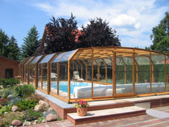 pool enclosure with wood panels