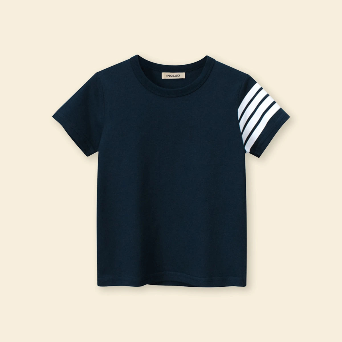 Boys Navy Blue T-Shirt With Stripes on Sleeve Tshirts Navy Blue 1-2 Y