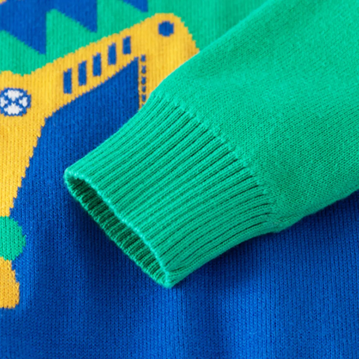 Boys Blue Sweater With Self-Design Excavator Pattern Sweaters & Cardigans
