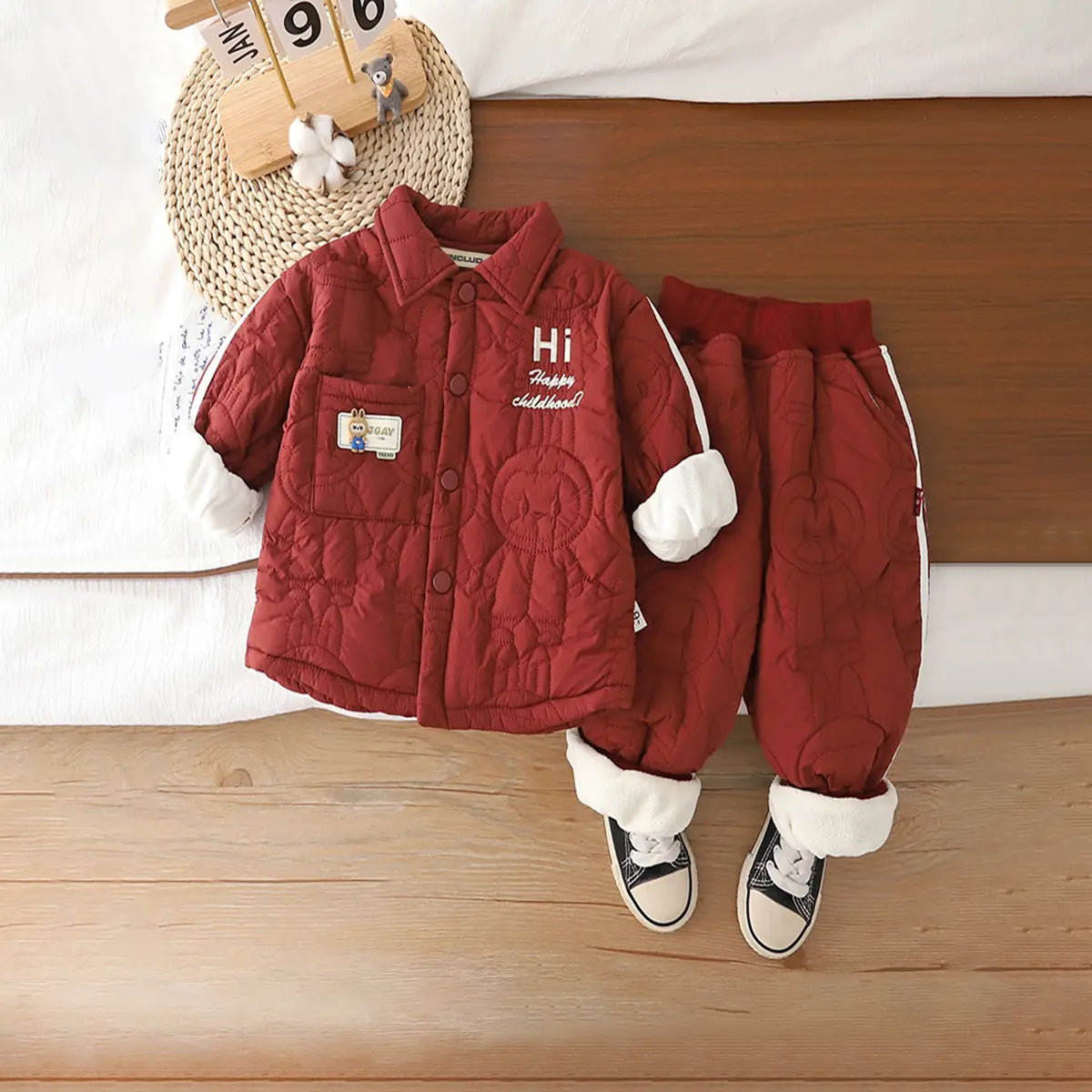 Boys Red Textured Jacket With Pants Sets 2 pc. Sets Red 1-2 Y