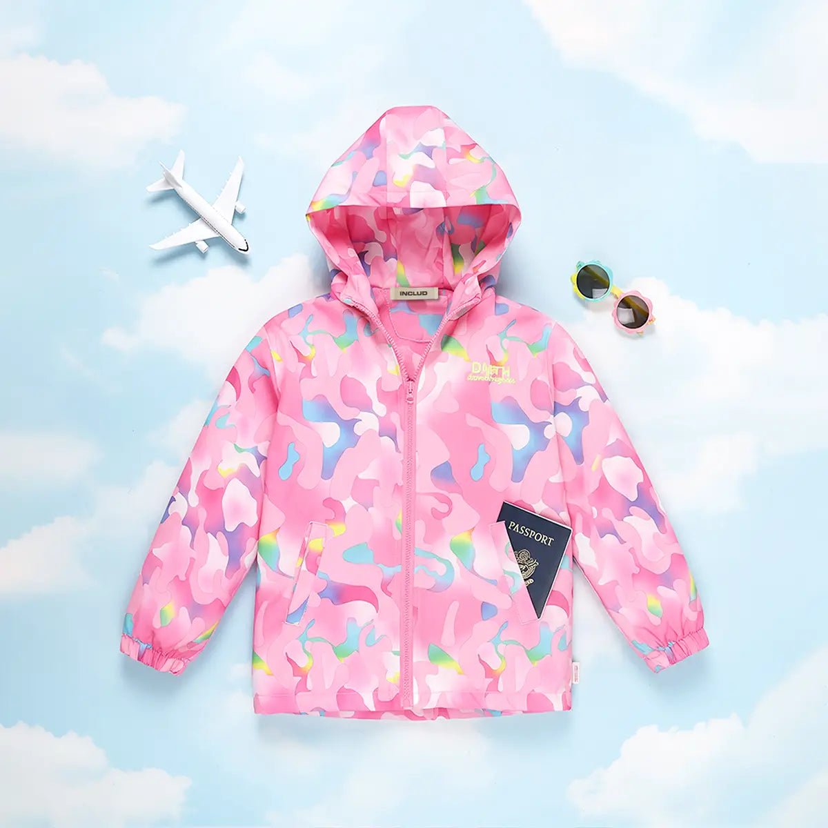 Girls Pink camouflage Printed Hooded Zipper Jacket Coats & Jackets Pink 3-4 Y