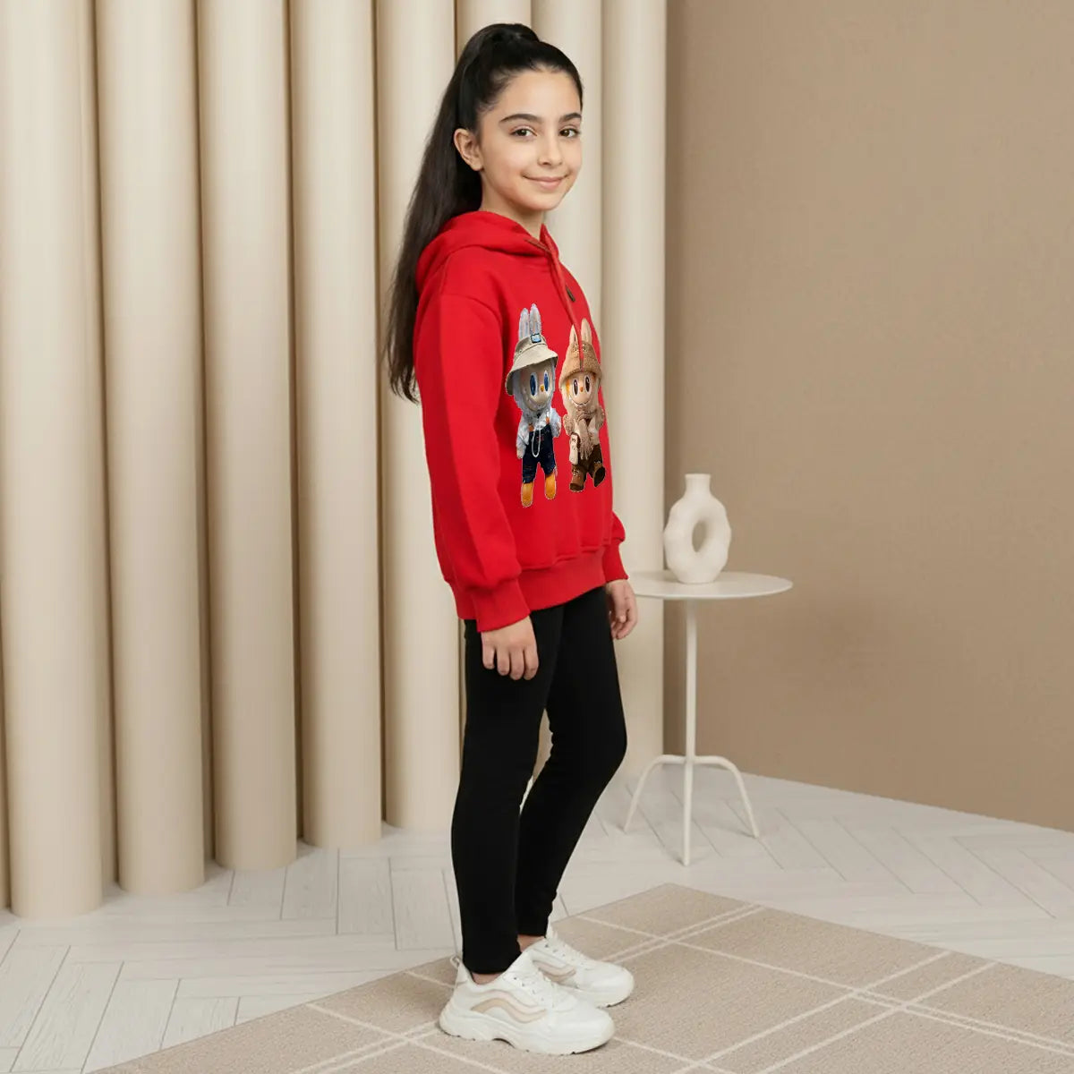 Girls' hooded sweatshirt with graphic print, cotton, winter wear