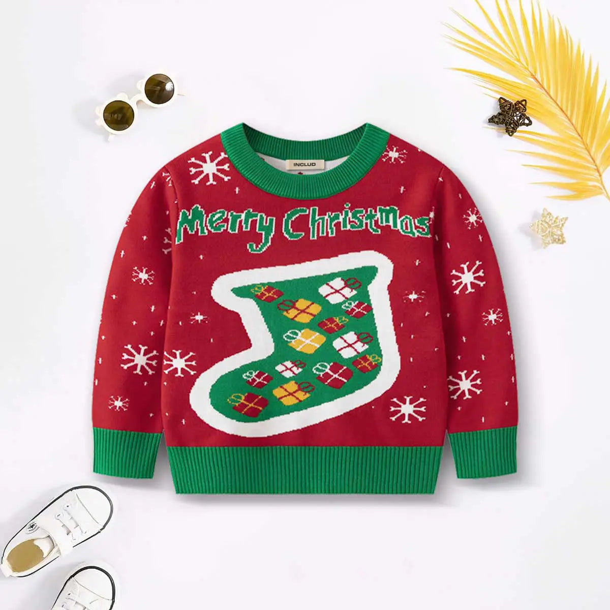 Boys Red Sweater With Self-Design Christmas Themed Patterns Sweaters & Cardigans Red 2-3 Y