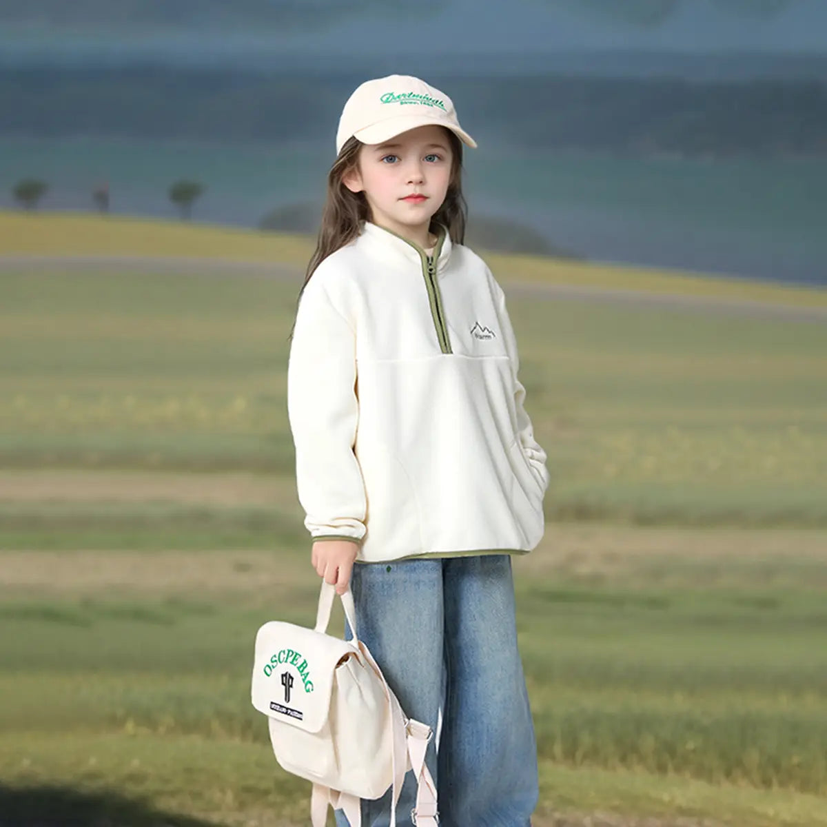 Girls Off White Fleece Half Zipper Jacket Coats & Jackets Off White 5-6 Y