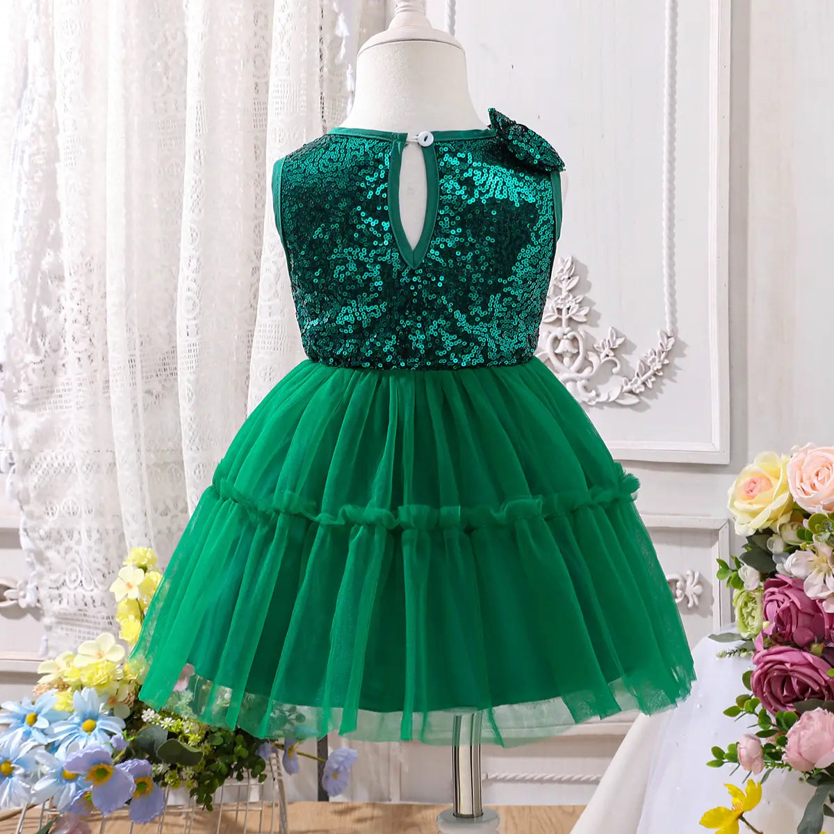 Girls Green Sequined Fit & Flare Party Wear Dress Party Dresses