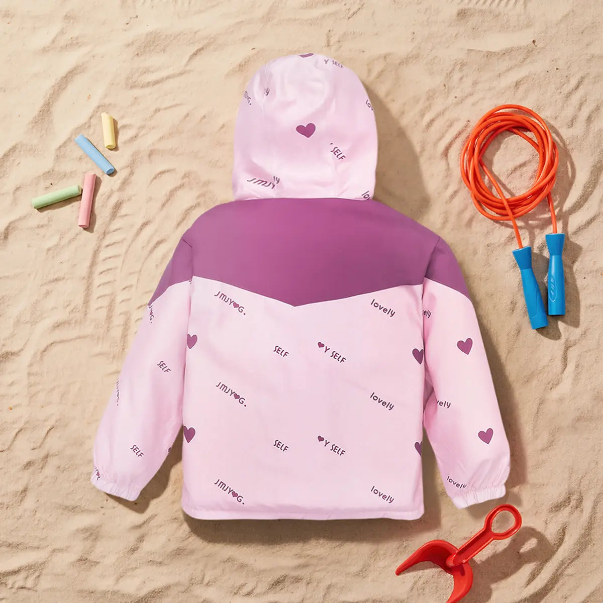 Girls Pink Typographic Printed Reversible Hooded Zipper Jacket Coats & Jackets