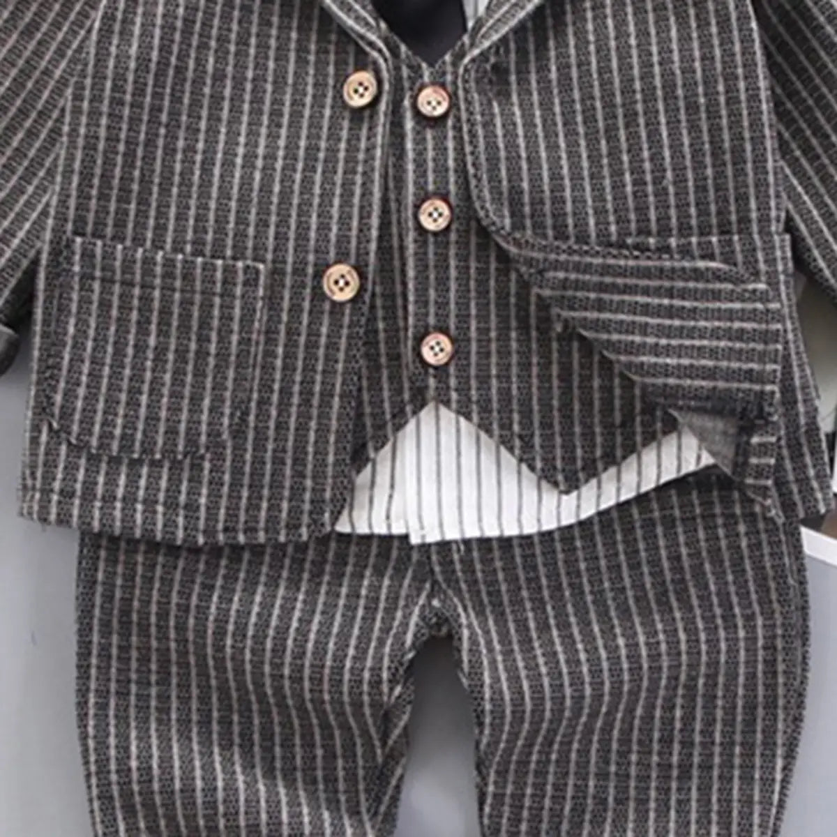 Boys Grey Pin Stripes Five-Piece Suit with Vest and Tie Sets Sets