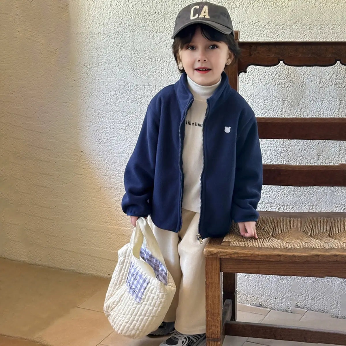 Boys Navy Blue Fleece Zipper Jacket Coats & Jackets Navy Blue 1-2 Y