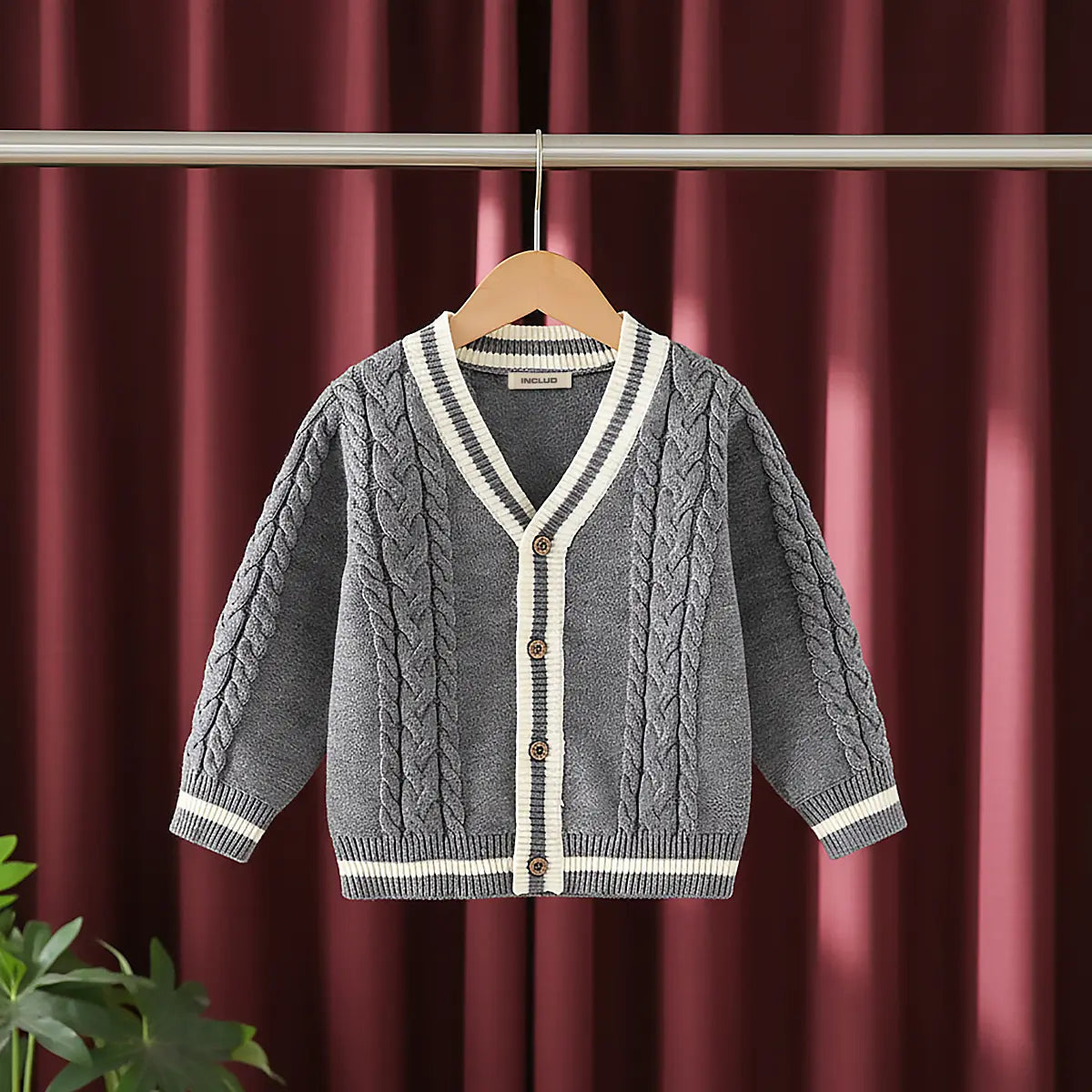 Girls Grey Self-Design Knitted Cardigan Sweaters & Cardigans Grey 1-2 Y