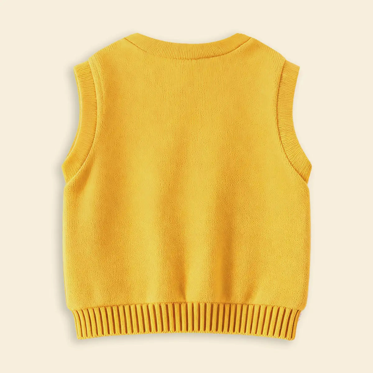 Boys Yellow Self-Design Sleeveless Knitted Cardigan Sweaters & Cardigans