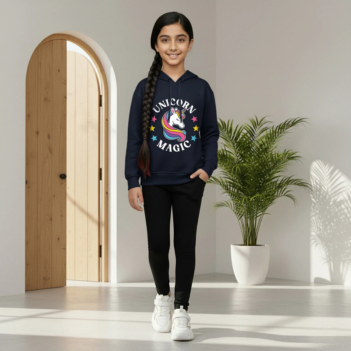 Girls' hooded sweatshirt with graphic print, cotton blend