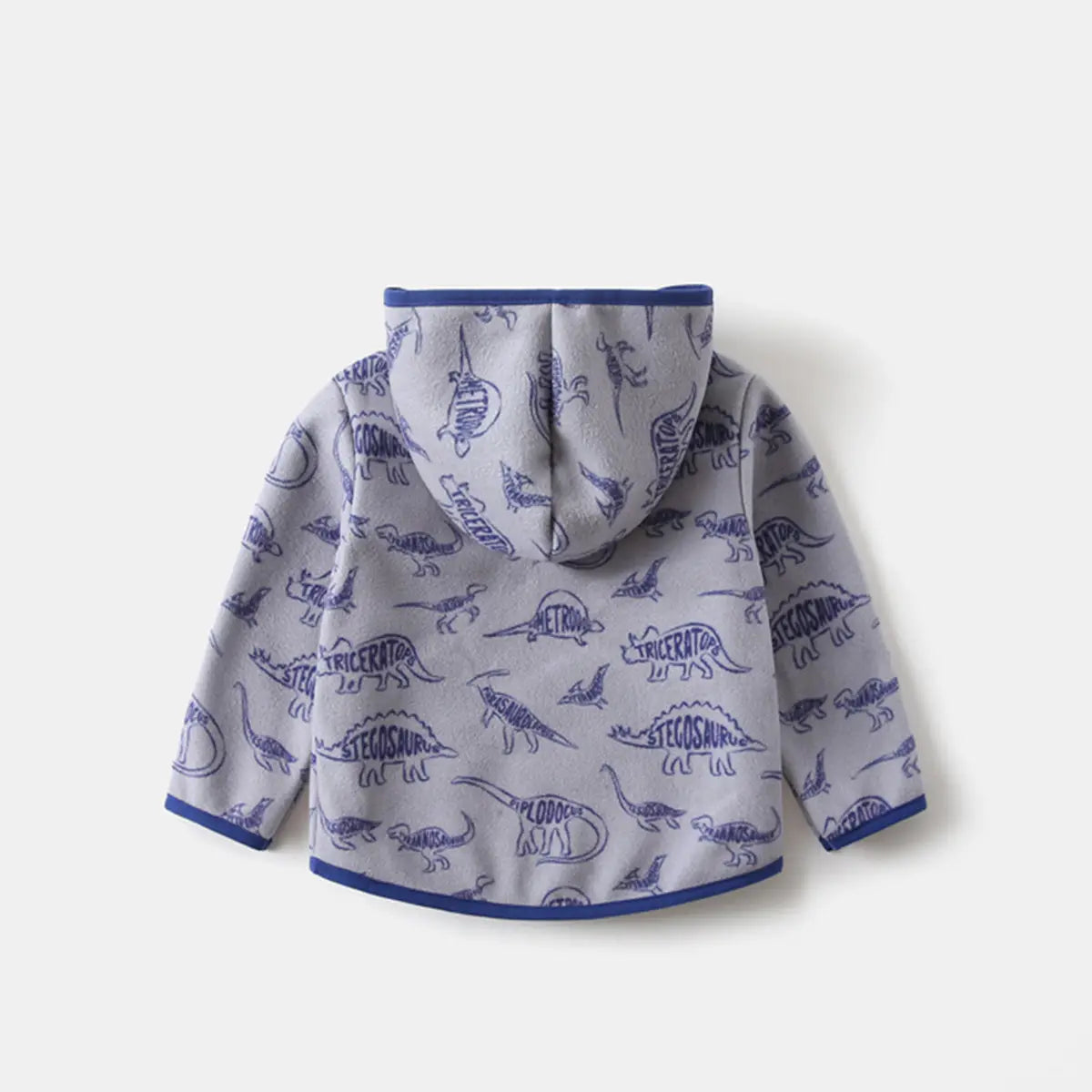 Boys Light Grey Dinosaur Printed Fleece Hooded Zip-up Jacket Coats & Jackets