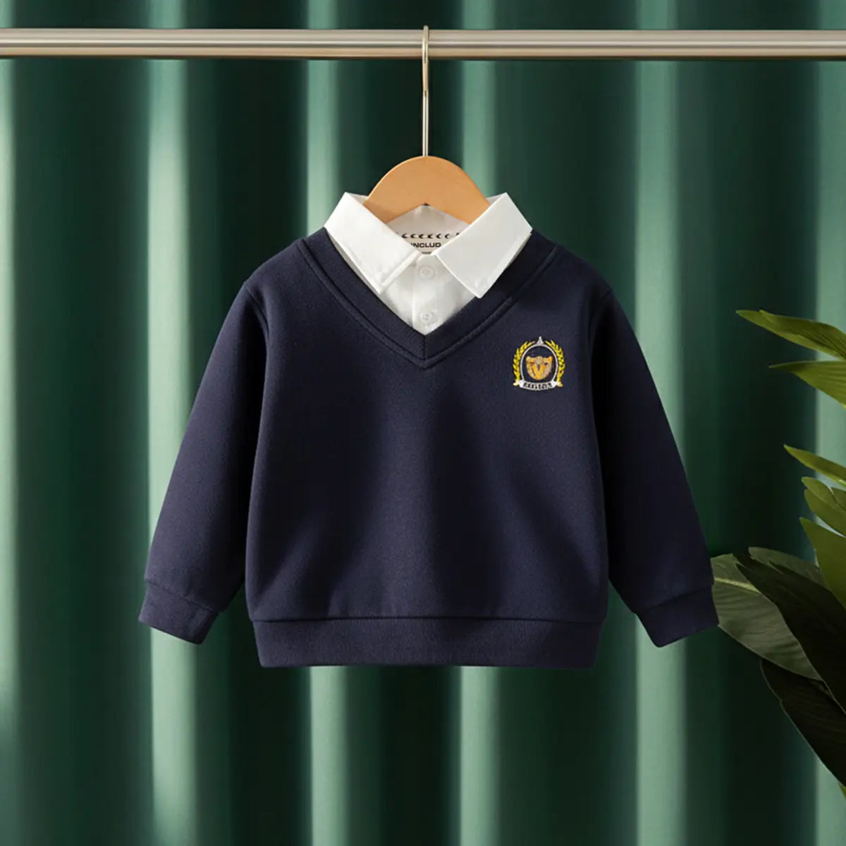 Boys Navy Blue Long Sleeves Sweater With Shirt Collar Sweaters & Cardigans Navy Blue 1-2 Y