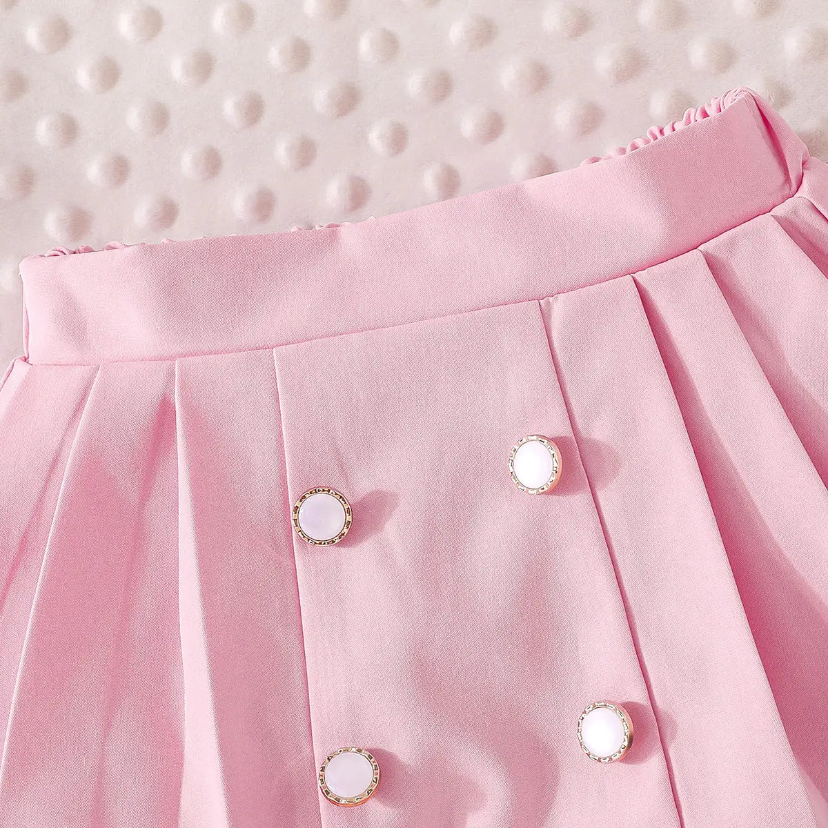 Girls Light Pink Flowers Applique Crop Blazer With Pleated Skirt Co-ord Sets Sets
