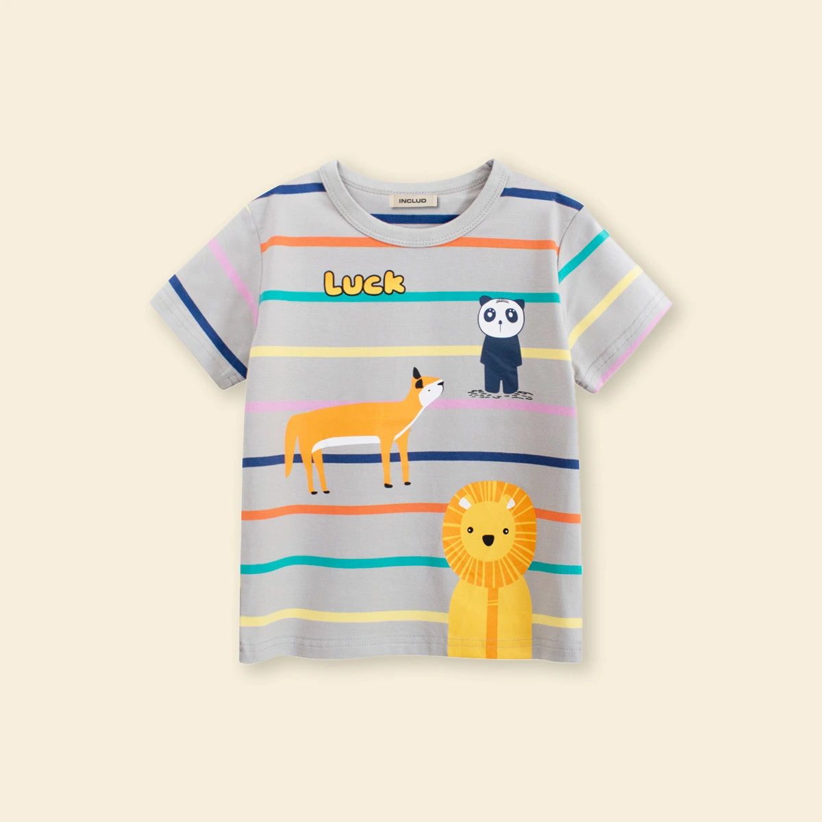 Boys Grey Stripes Animals Printed T-Shirt Tshirts