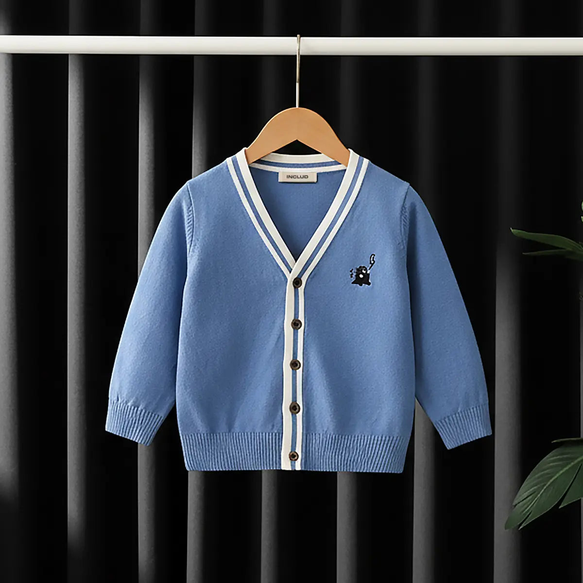 Boys Light Blue Small Dinosaur Embroidered Knitted Cardigan Sweaters & Cardigans Light Blue 1-2 Y