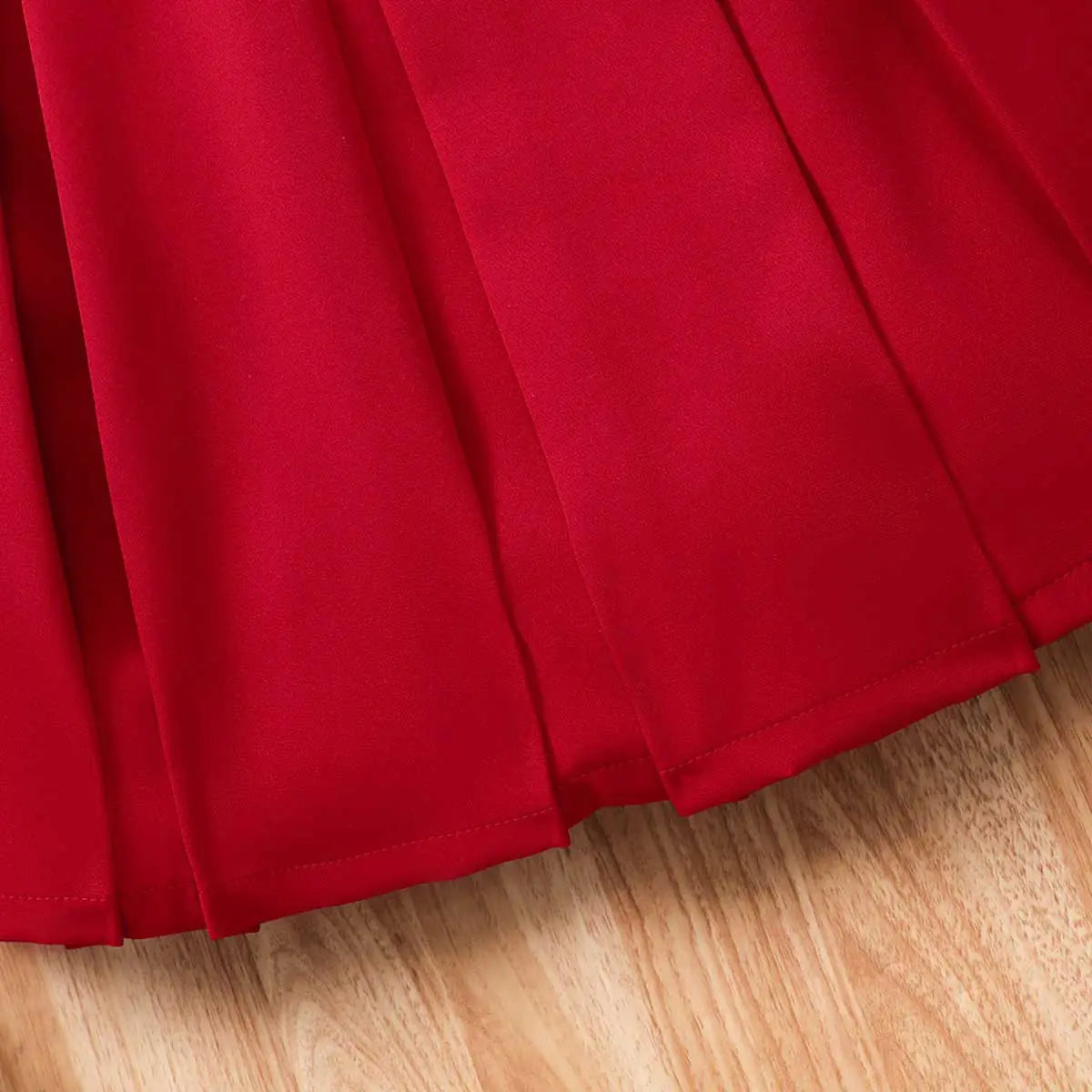 Girls Red Self-Design Regular Coat With High Neck T-Shirt and Skirts Sets 3 pc. Sets