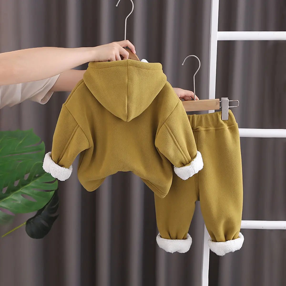 Boys Yellow Self-Design Regular Sweatshirt With Pants Sets 2 pc. Sets