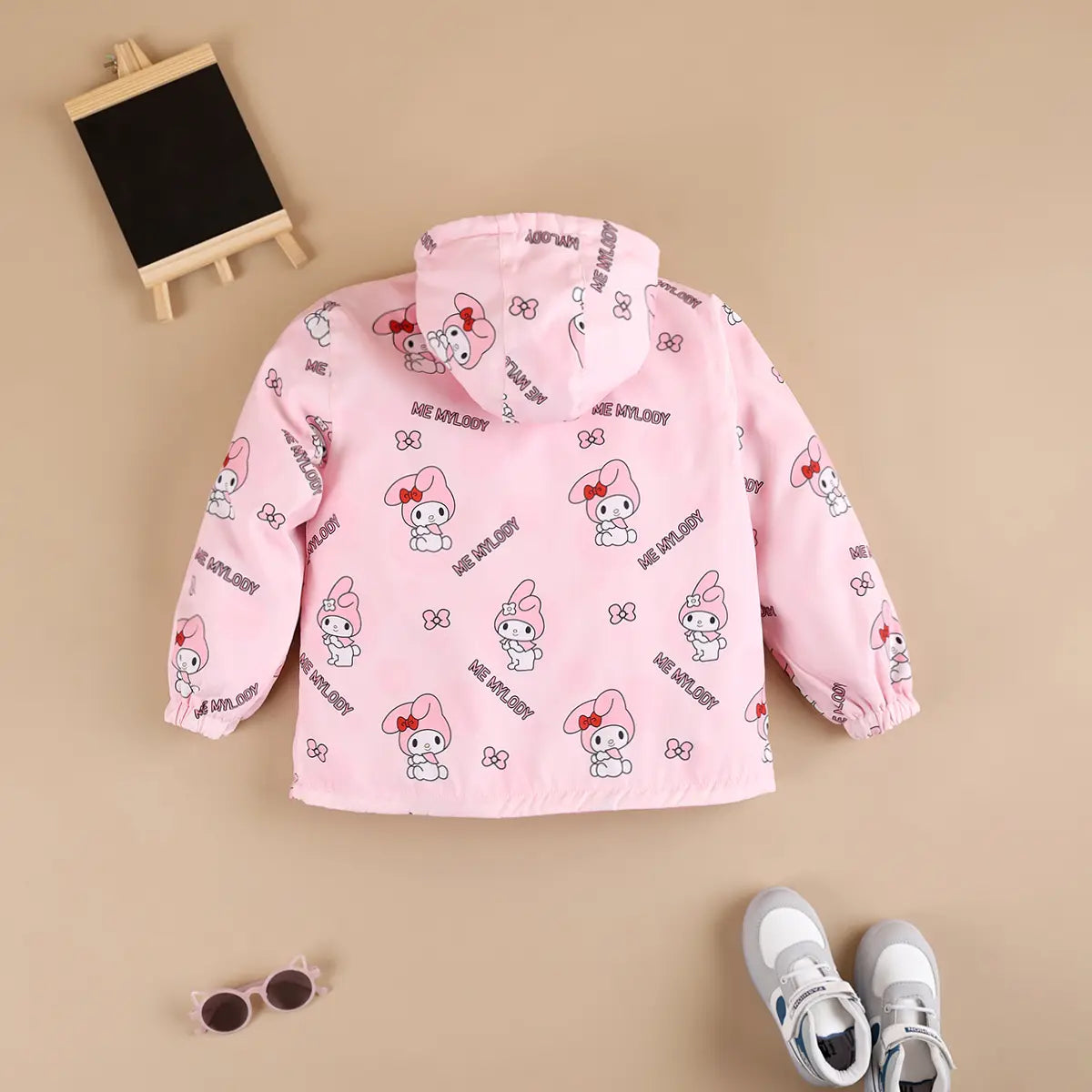 Girls Light Pink Typographic Reversible Printed Hooded Zipper Jacket Coats & Jackets