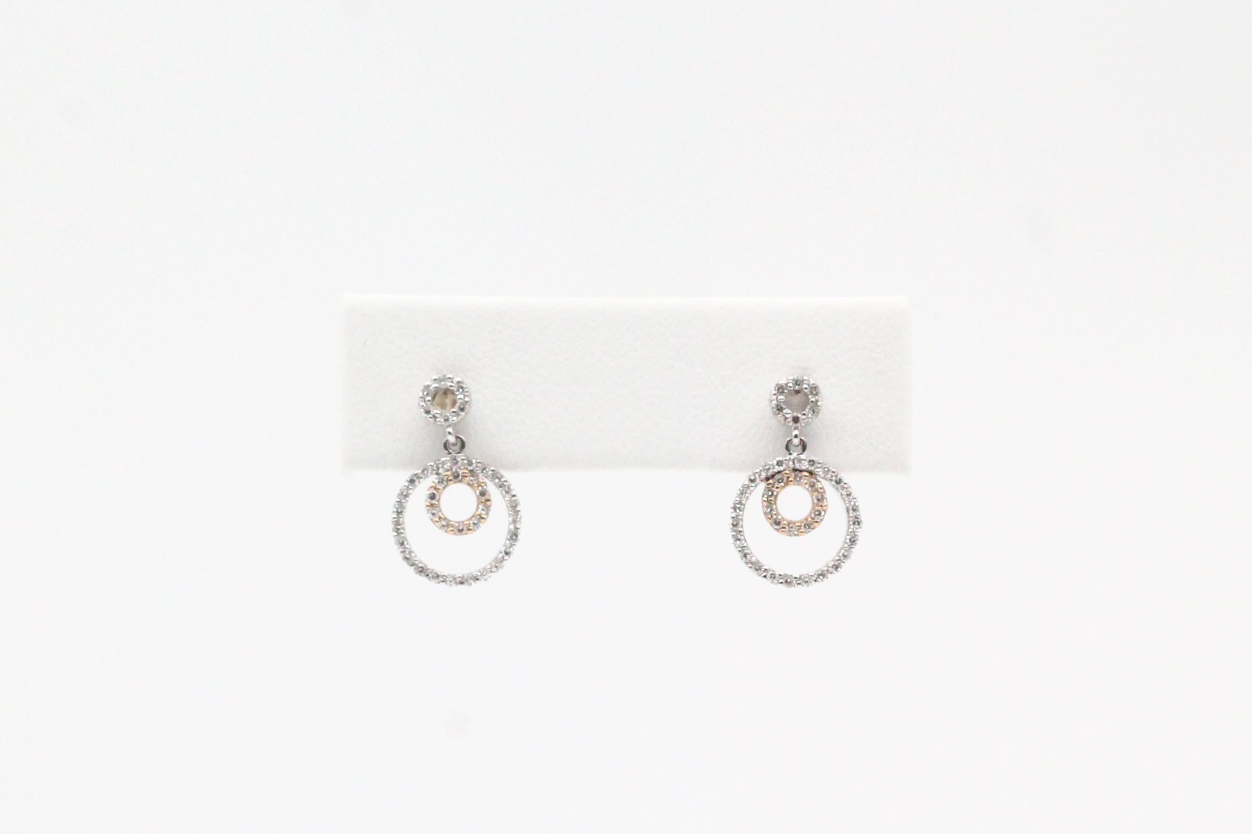 Two Tone Double Circle Diamond Earrings