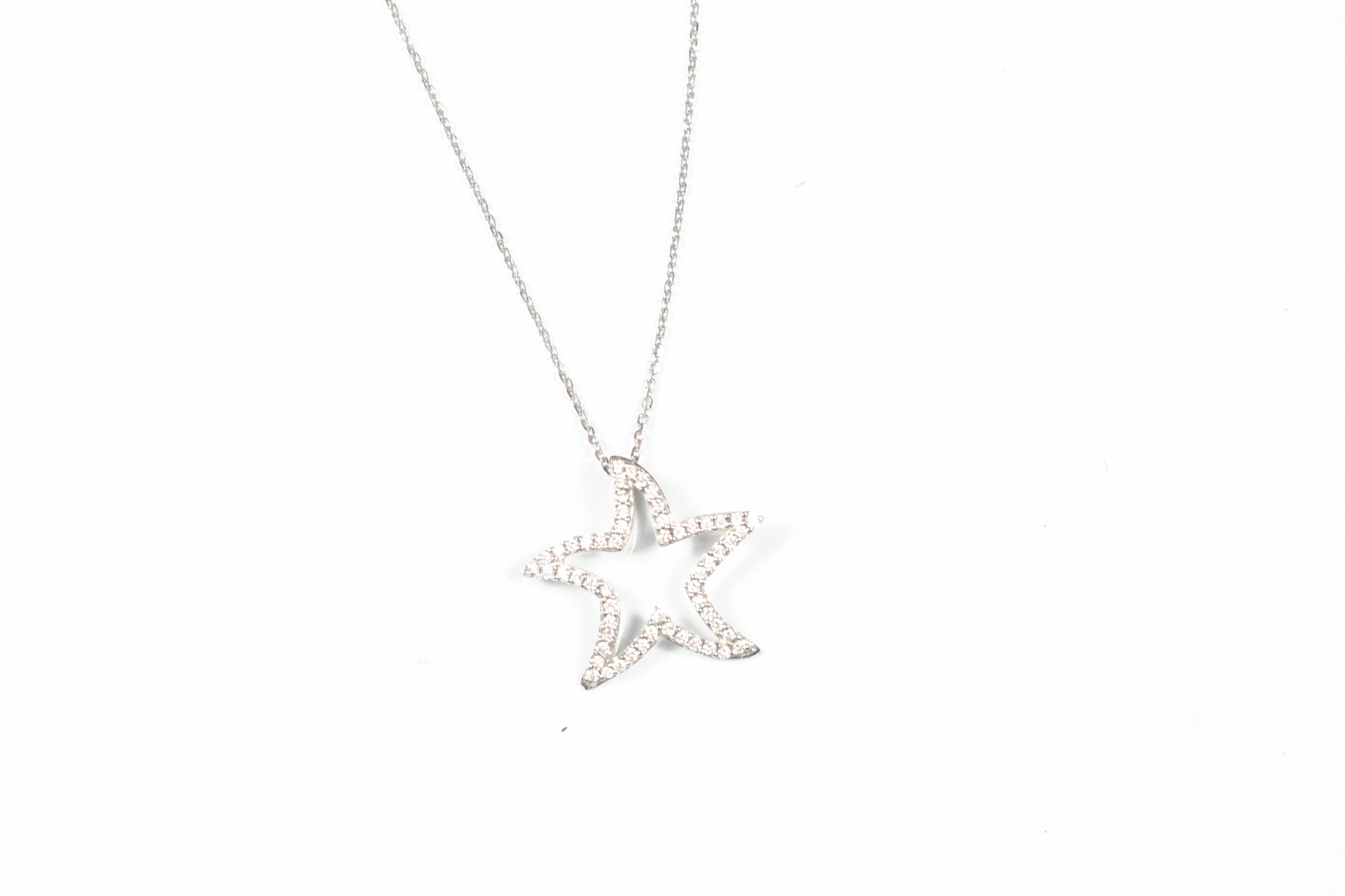 White Gold Diamond Star Pendant with Chain