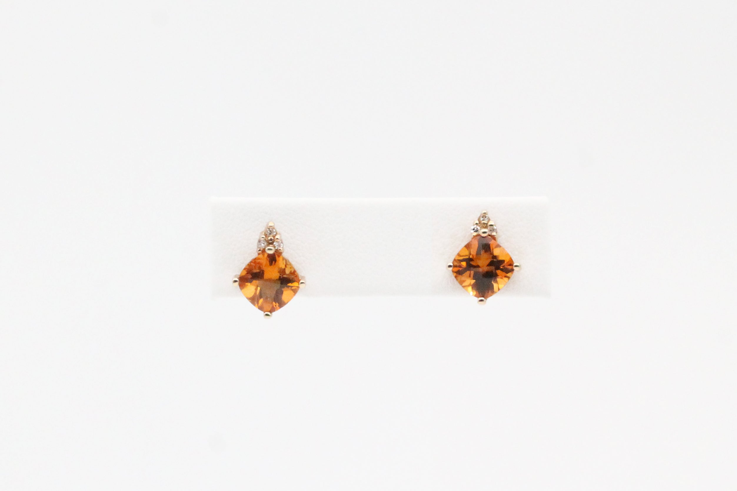 Yellow Gold North-South Set Citrine Earrings with Diamonds