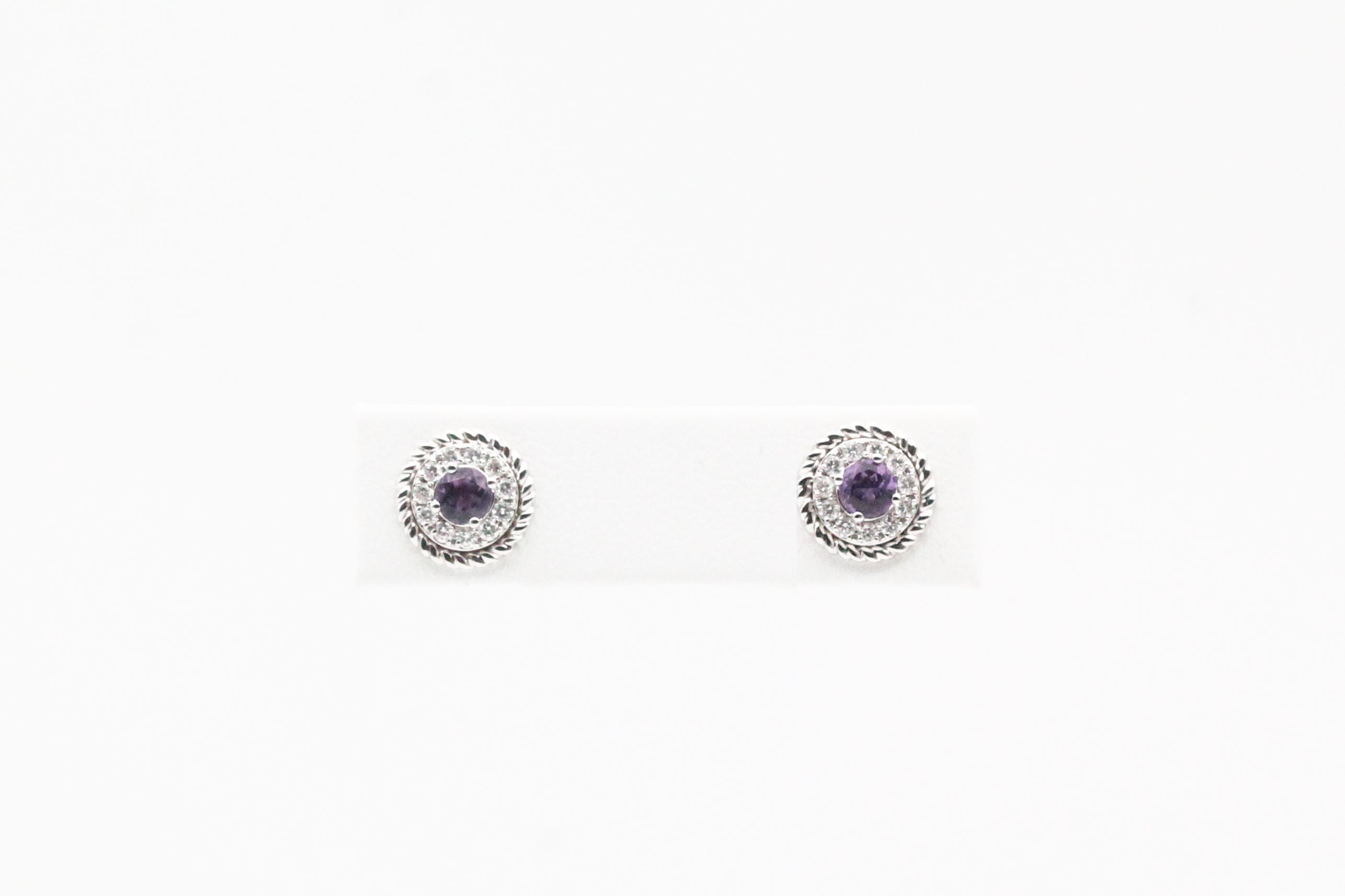 White Gold Amethyst and Diamond Rope Halo Stud Earrings