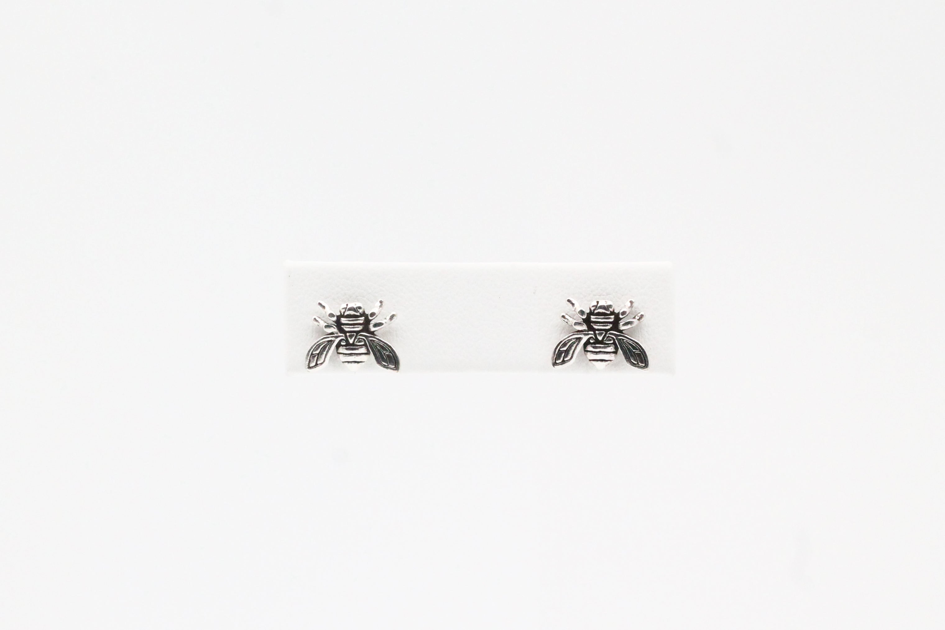 Sterling Silver Oxidized Bee Stud Earrings