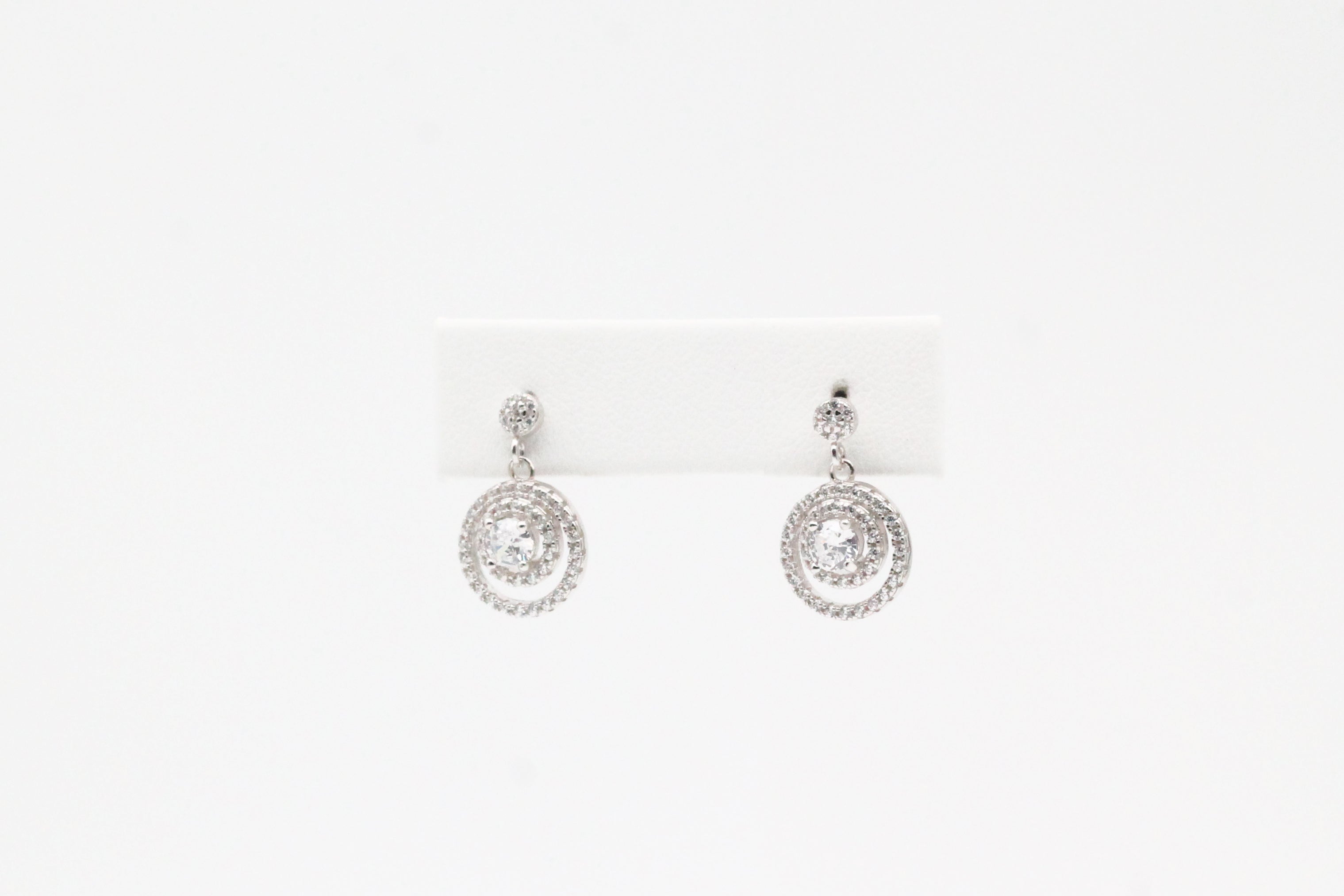 Sterling Silver Double Halo Cubic Zirconia Earrings