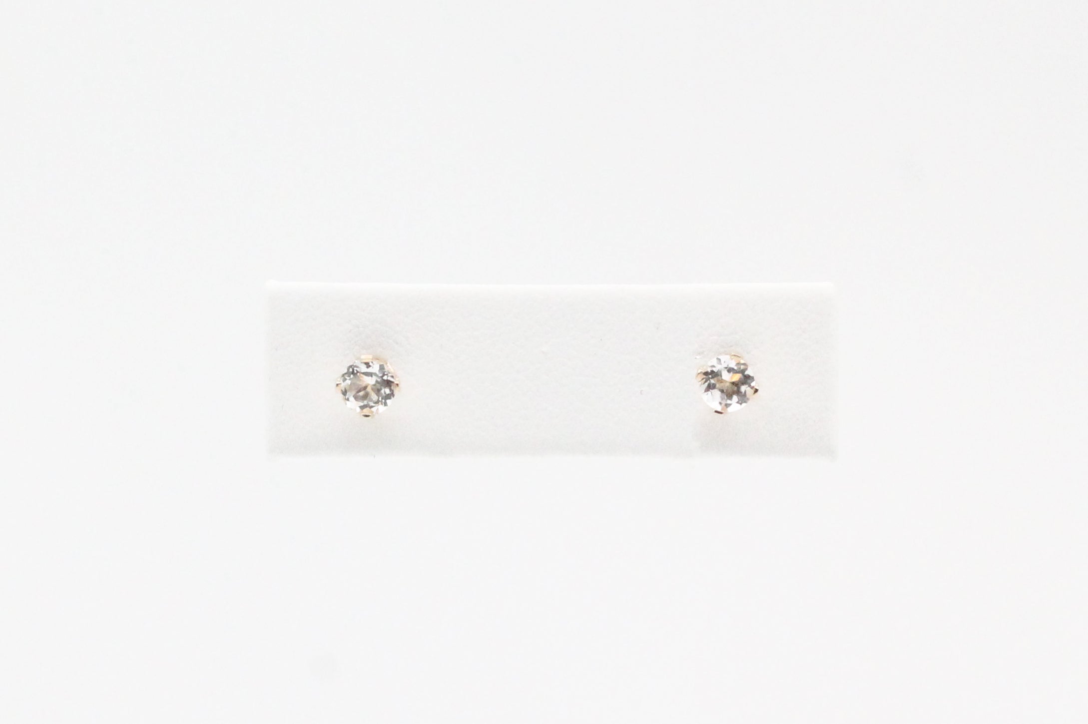 Yellow Gold White Topaz Stud Earrings