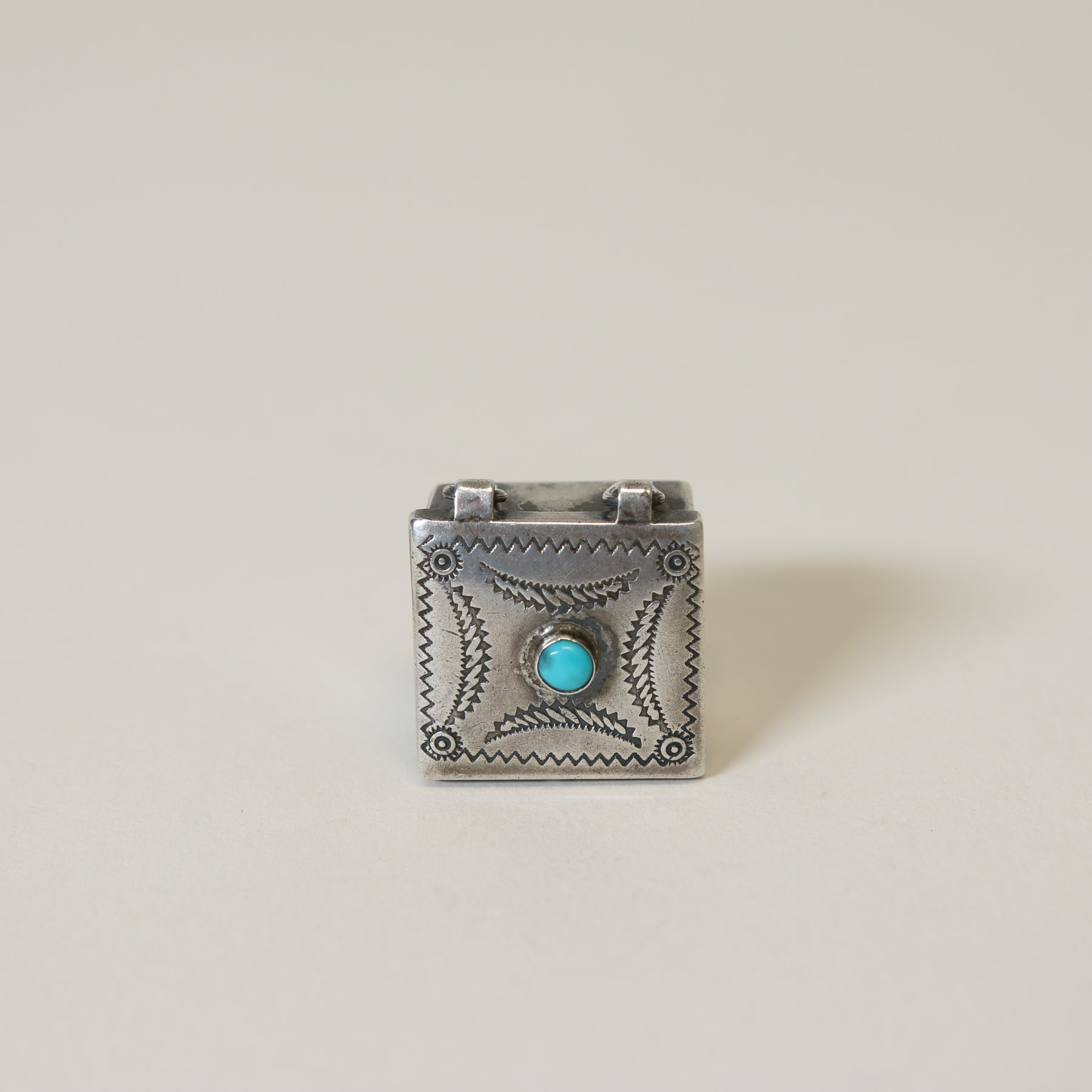 1940s Navajo Sterling Silver Small Pill Case with Turquoise - HIKOs
