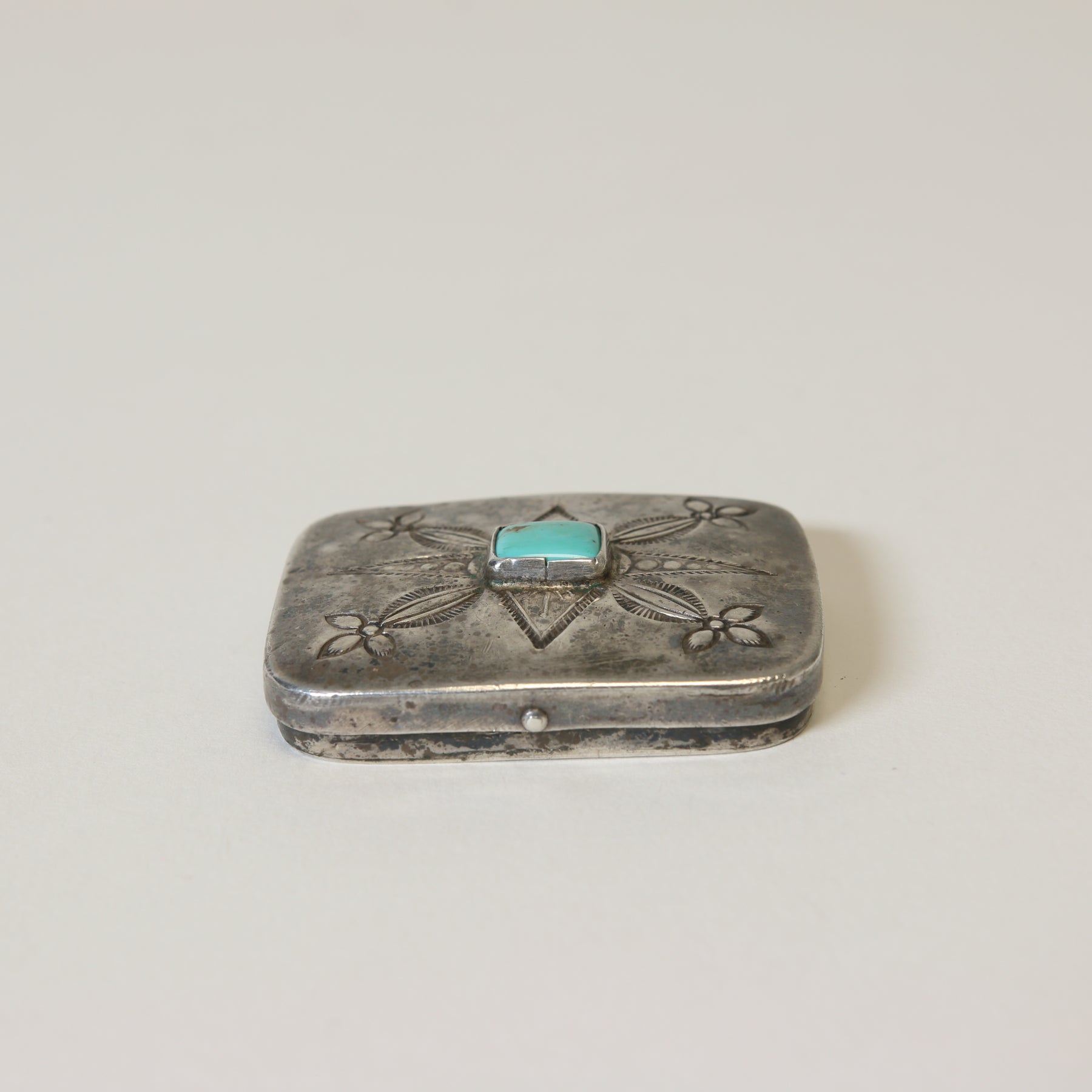 1940s Navajo Sterling Silver Pill Case with Turquoise - HIKOs