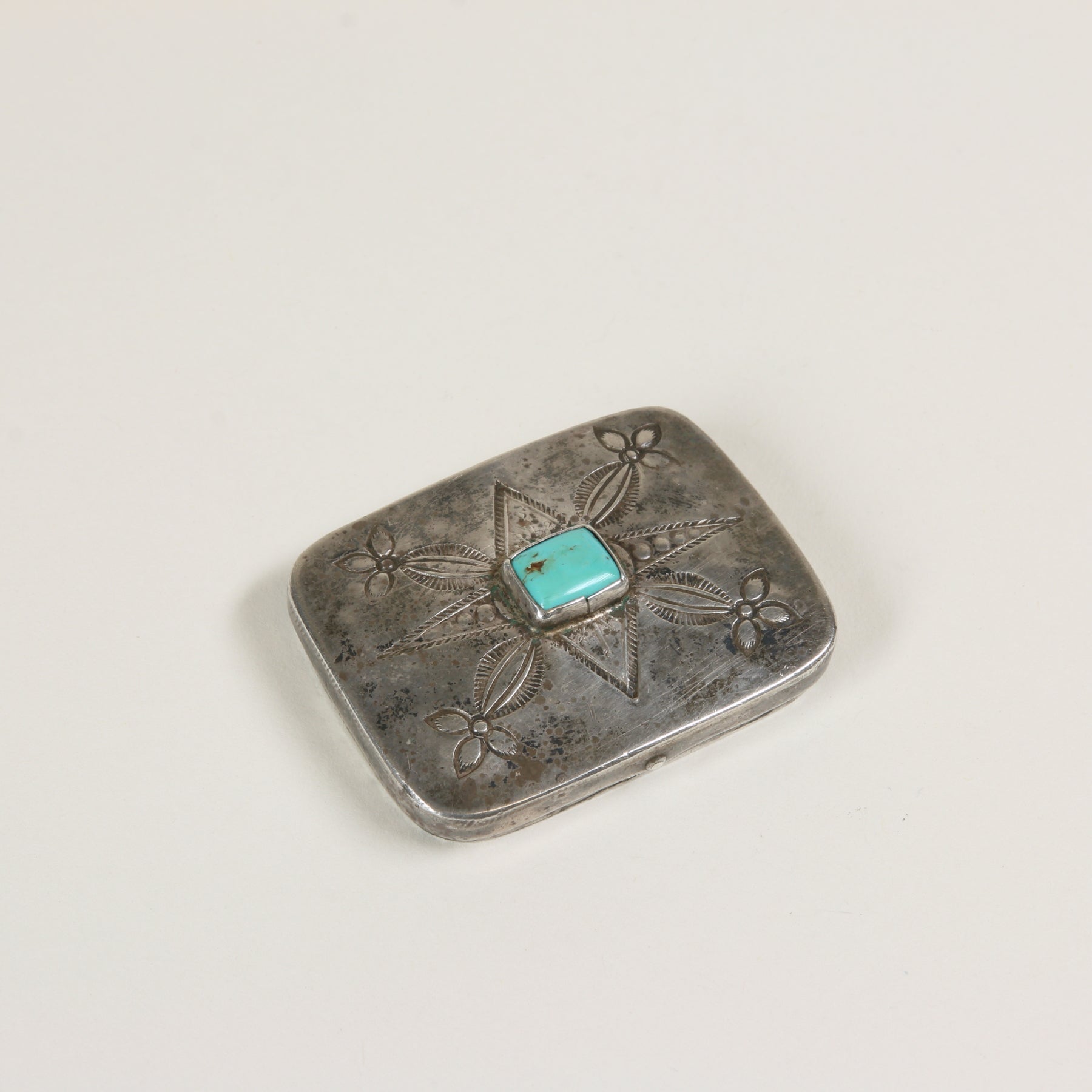 1940s Navajo Sterling Silver Pill Case with Turquoise - HIKOs