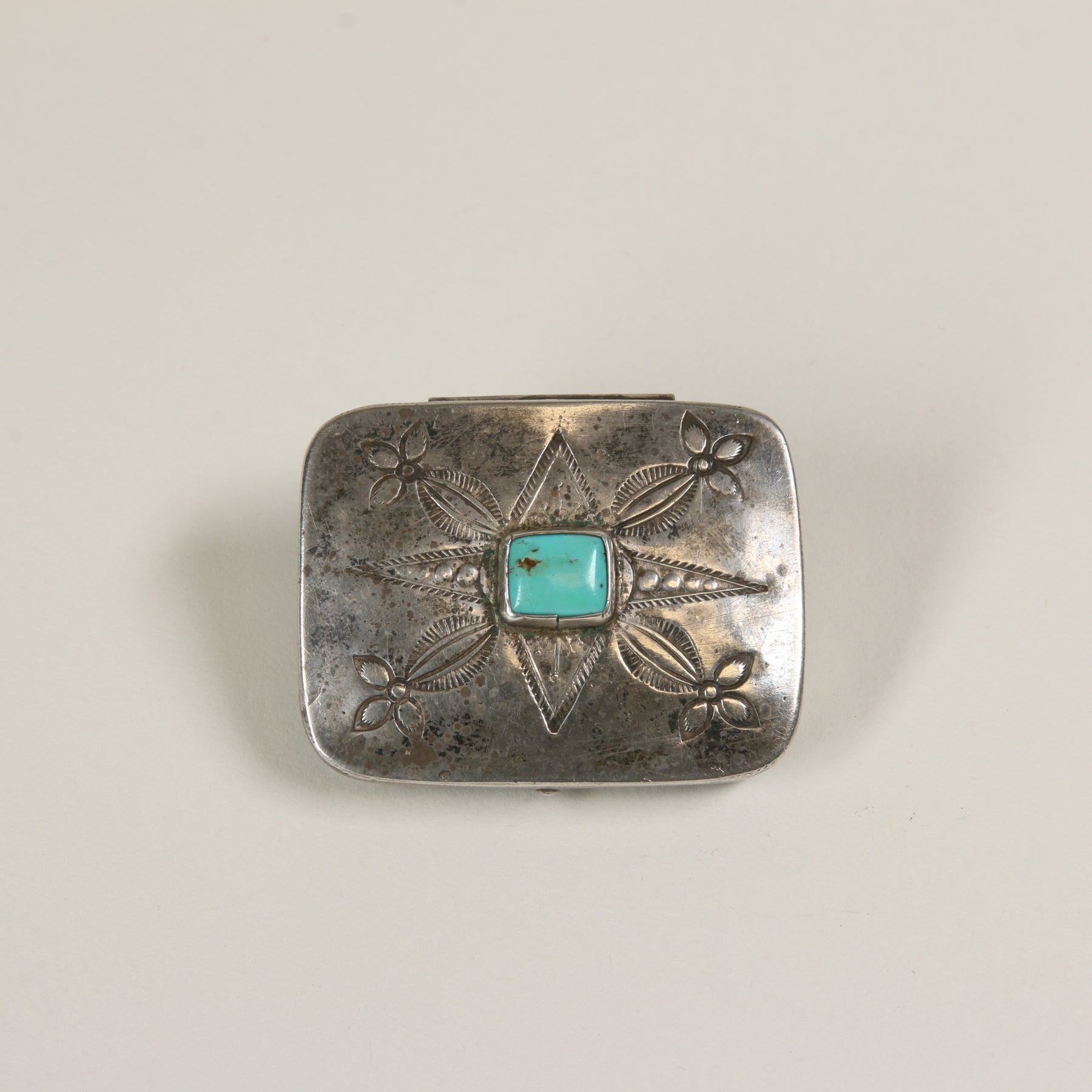 1940s Navajo Sterling Silver Pill Case with Turquoise - HIKOs
