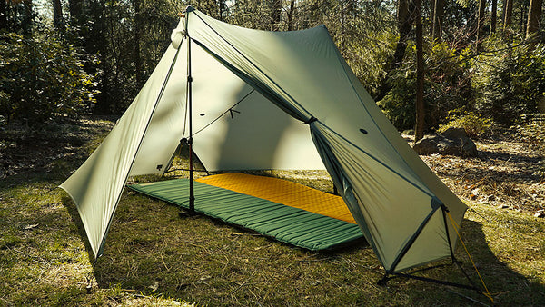 Fly only setup shelters two and covers 47 sq ft / 4.4 sq m