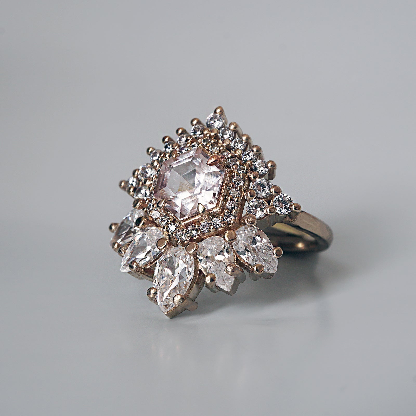 Hexagon Morganite Diamond Gatsby Ring 