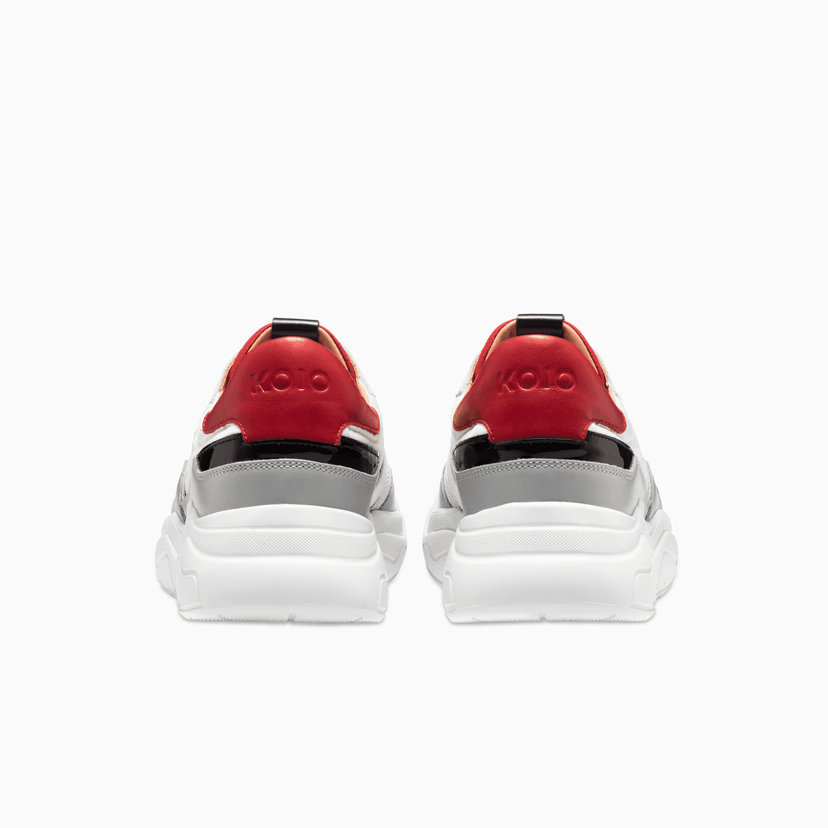 red sneakers with white sole