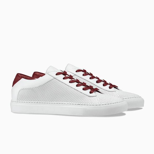 Women's Low Top Sneaker in White/Red | Capri Red Chili Perforated | KOIO