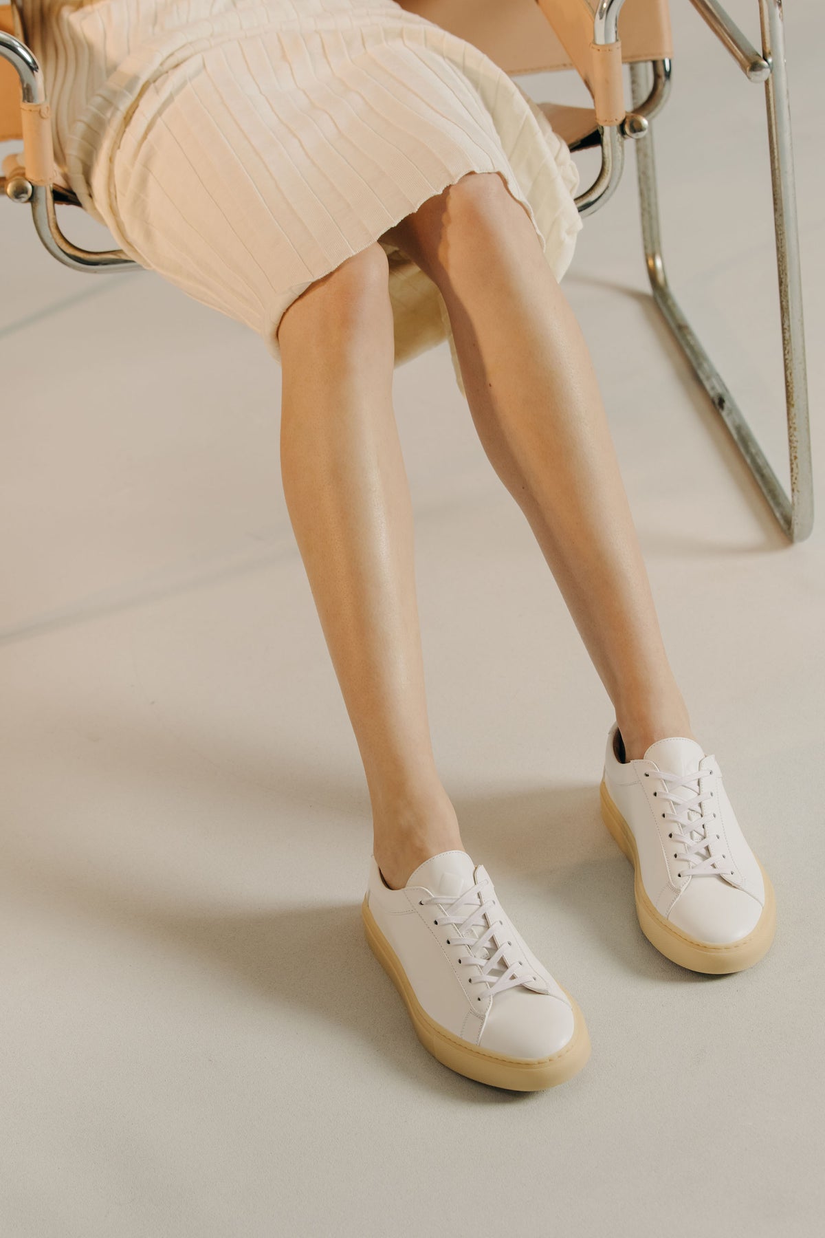 Women's White Leather Low-top Sneaker | Capri in Light Gum | Koio