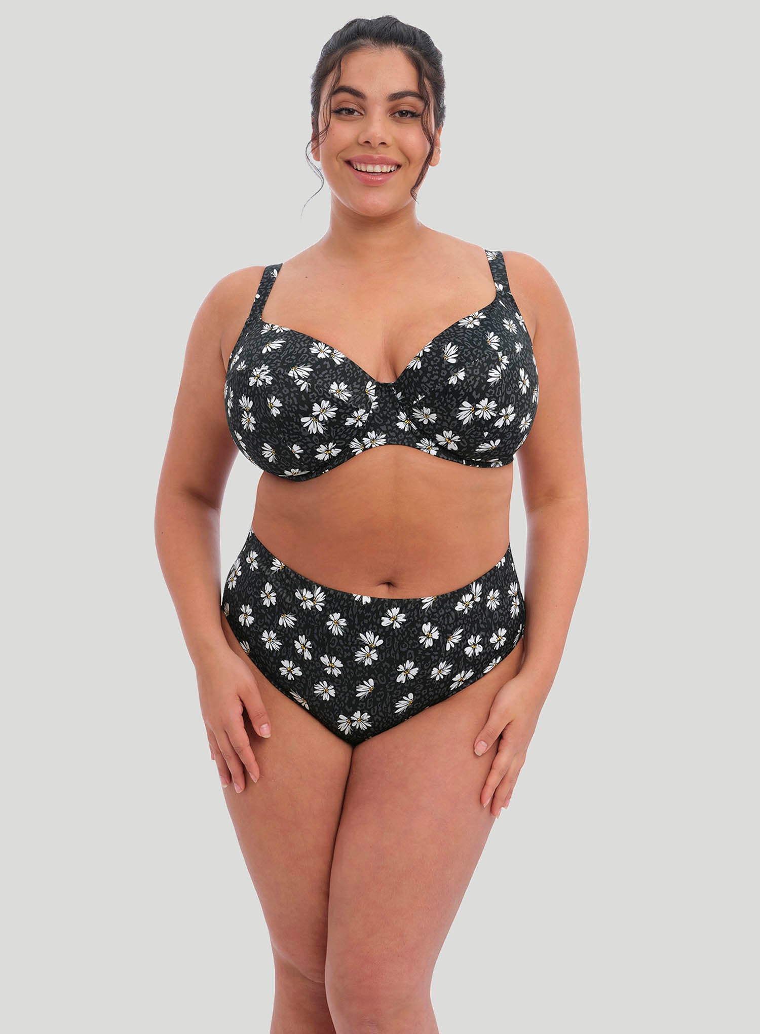 Elomi Swim: Plain Sailing Underwired Plunge Bikini Top Black Daisy