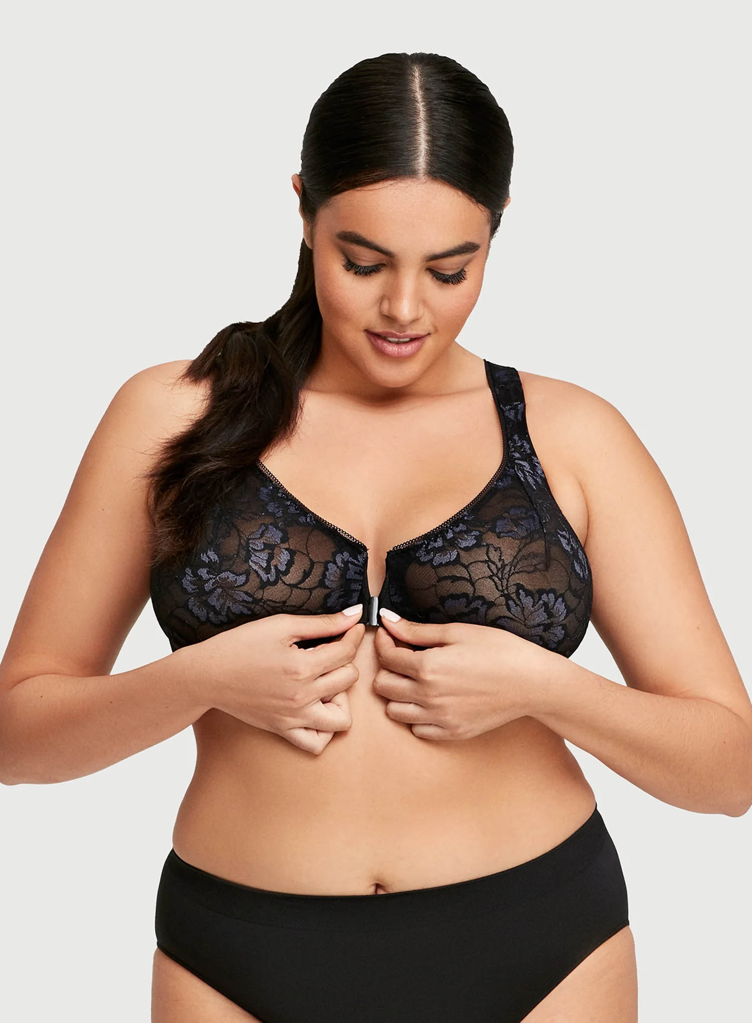 Glamorise: Feeling Lacey Front Close Underwire Bra Black