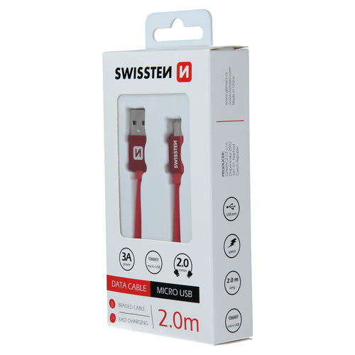 Câble Swissten Textile USB / Micro USB 2m, Rouge