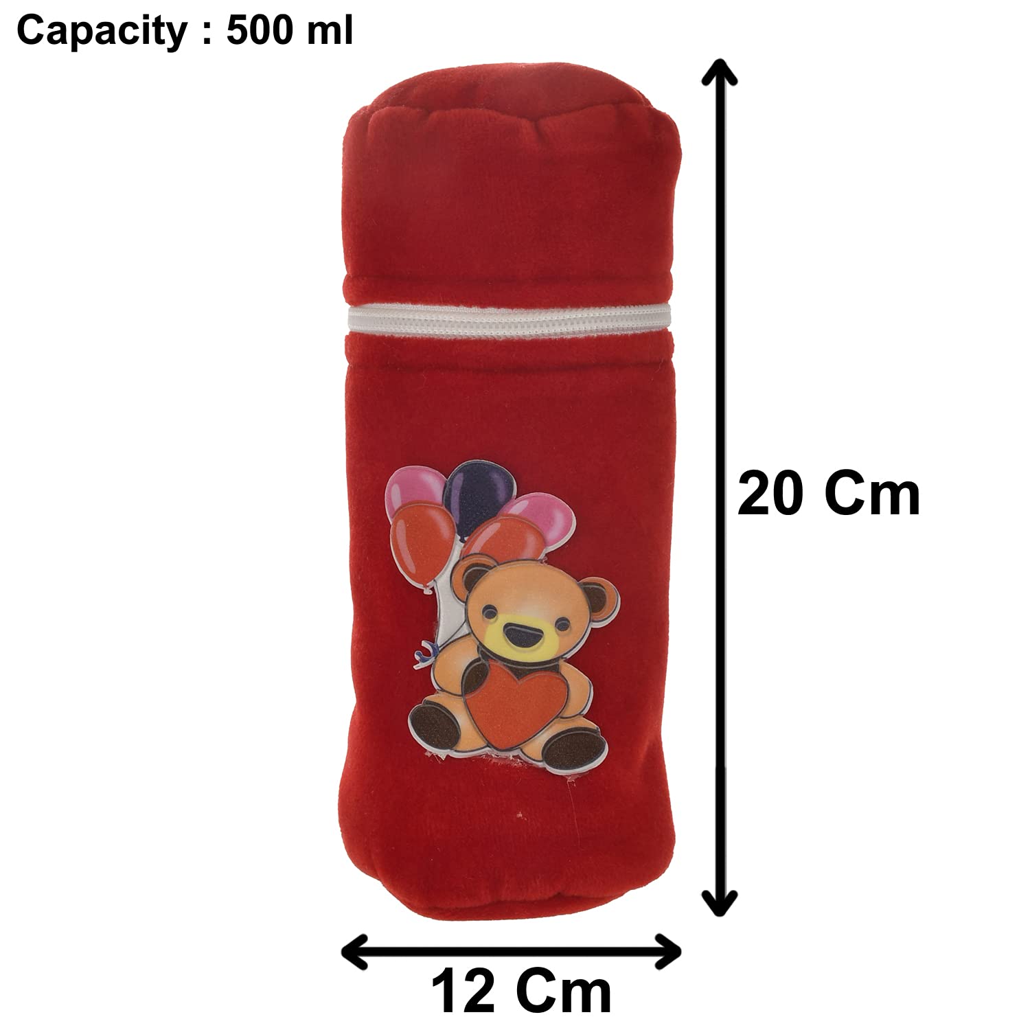 Heart Home Cartoon Printed Soft Velvet Stretchable Baby Feeding Bottle Cover With Easy to Hold Strap, Pack of 2 (Red)