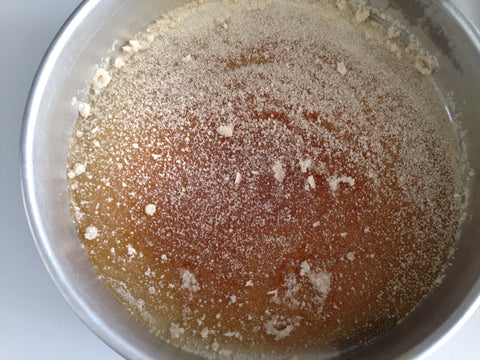 melting sugar in a baking dish
