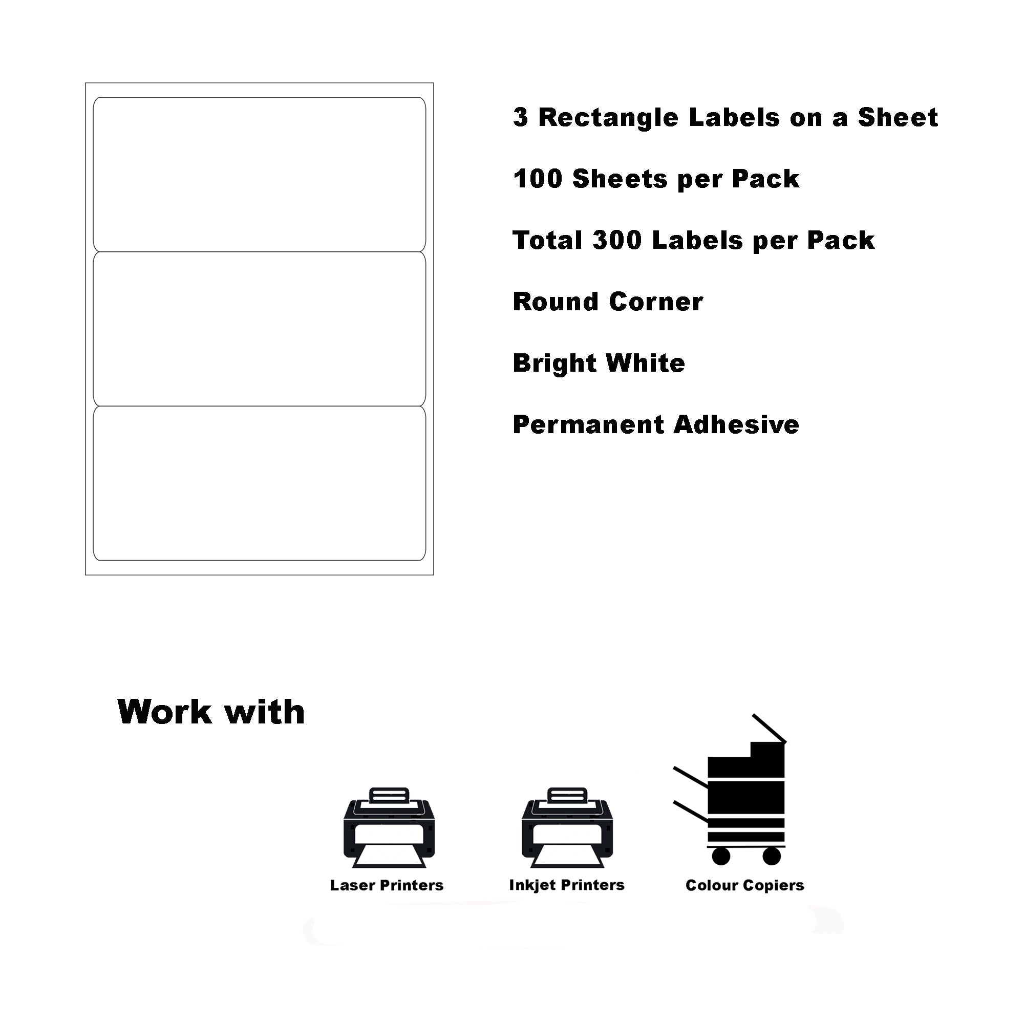 A4 Format Rectangle Labels 200.7 x 93.1mm 3 Labels Per Sheet/ 1000 Sheets