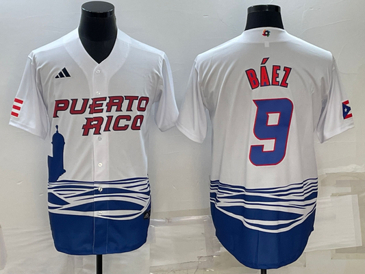 Puerto Rico Javier Baez White 2023 World Baseball Classic Jersey